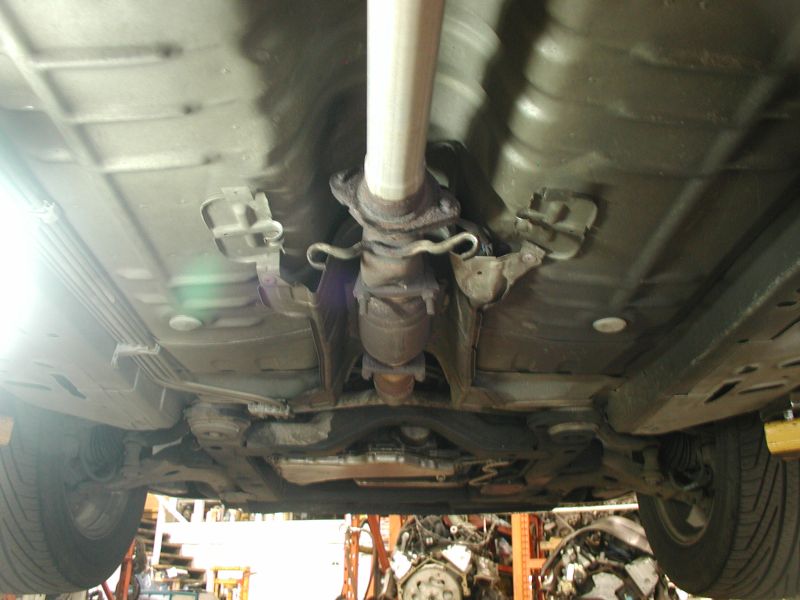 Underbody view of catalytic converter and exhaust system