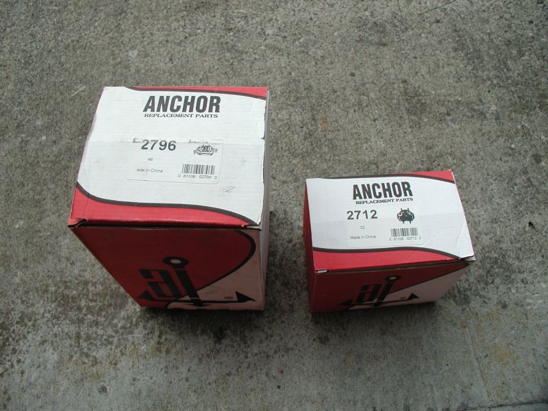 Two boxes of Anchor replacement parts, labeled 2796 and 2712