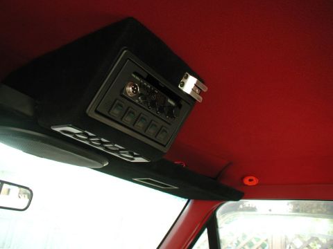 1990 Ford F-250 - CB radio unit installed in the vehicle's headliner.