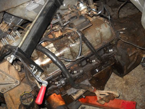 1990 Ford Bronco - Engine block on an engine stand, ready for work.