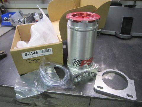 1996 Ford Bronco - PSC Performance Steering Systems aluminum fluid reservoir with hoses and mounting bracket.