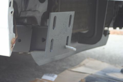 1976 Ford Ranchero - Custom bracket attached to vehicle frame, likely for a trailer hitch modification.