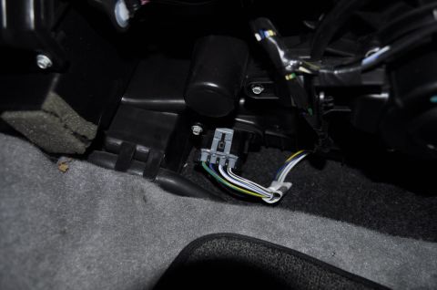 1972 Ford F-100 - Close-up view of a vehicle's blower motor electrical connector and wiring harness.