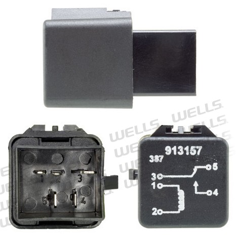 1990 Ford Bronco - A black automotive relay is shown from multiple angles, displaying its electrical contacts and part number.