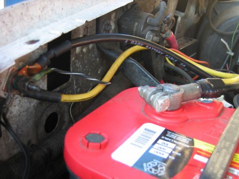 1992 Ford Bronco - new negative clamp, G101 chassis to battery is now soldered into the terminal and the cable runs directly to the block.