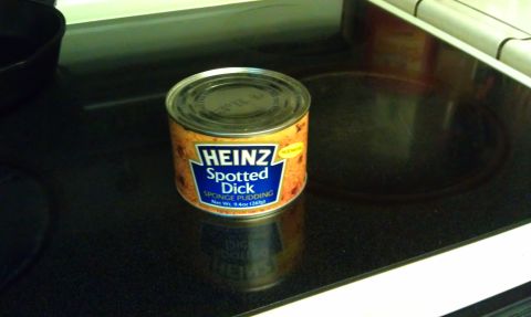 1989 Ford Bronco - A can of Heinz Spotted Dick Sponge Pudding sits on a black stovetop.