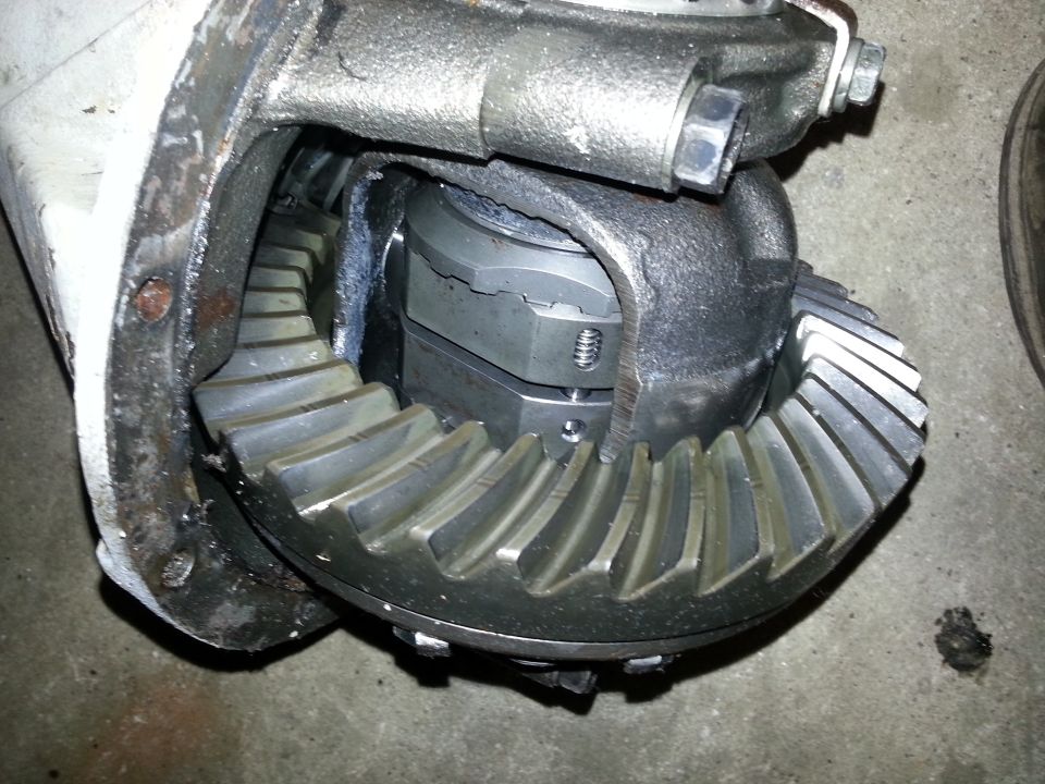 close-up of differential gears and housing