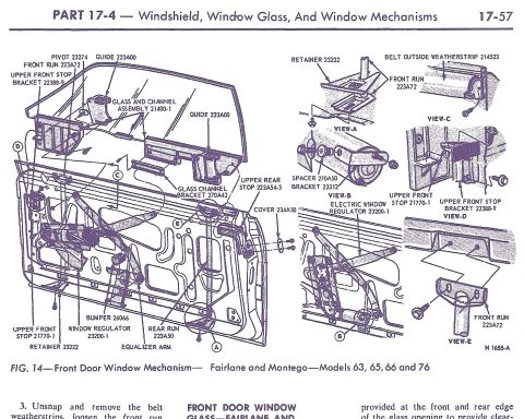 1968 Ford Ranchero - 1. Insert the glass and channel assembly into the door. 2. Lubricate the window mechanism as shown in Section 2. 3. Position the window reg…