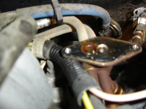 1996 Ford Bronco - Close-up of an engine component with hoses and wiring visible.