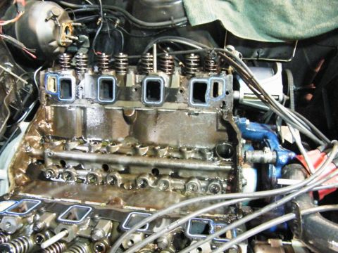 1968 Mercury Cougar - This image shows the internal components of a V8 engine, likely during a repair or rebuild process.