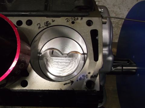 1965 Shelby Cobra - Close-up of an engine cylinder and piston, with measurement notations visible.