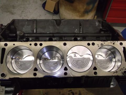 1965 Shelby Cobra - Engine block with pistons installed, ready for further assembly.