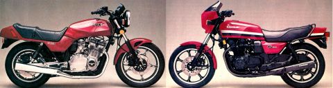 2008 Ford Crown Victoria - Two red motorcycles, a Suzuki and a Kawasaki, are shown side-by-side against a neutral background.