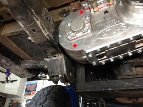 1971 Ford Bronco - Close-up of an Advance Adapters Atlas transfer case, part of a vehicle's drivetrain.