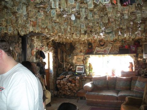 1971 Ford Bronco - This room is decorated with numerous US dollar bills covering the entire ceiling.