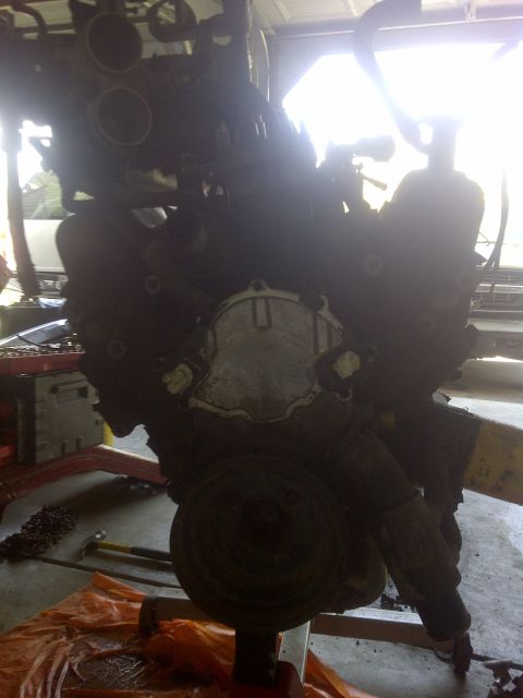 1995 Ford Bronco - An engine is mounted on a stand, ready for work or installation.