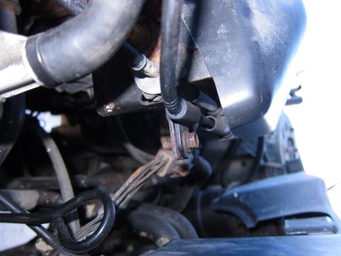 1991 Ford LTD Crown Victoria - Close-up view of engine components, including hoses and wiring harnesses.