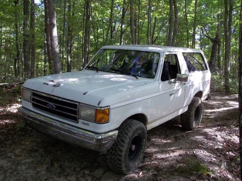 1990 Ford Bronco - 1990 Ford Bronco parked on a dirt path in a wooded area.