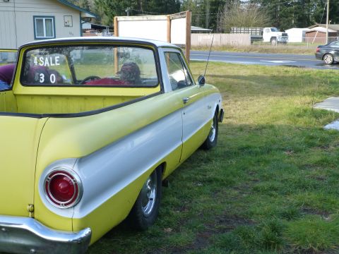 1961 Ford Ranchero - This 1961 Ford Ranchero is seen from the rear quarter angle, with a '4 SALE 30' sign visible in the back window.