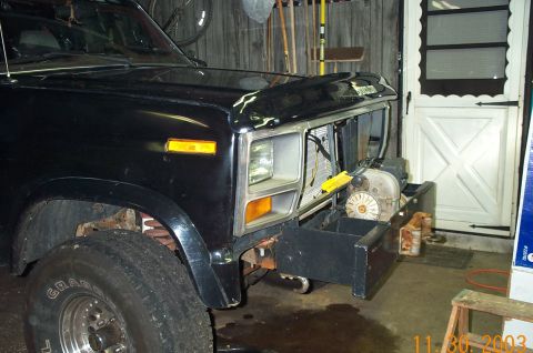 1986 Ford Bronco - Fron Winch bumper waiting for tubing to be bent for a safari bar and to wrap around the fenders