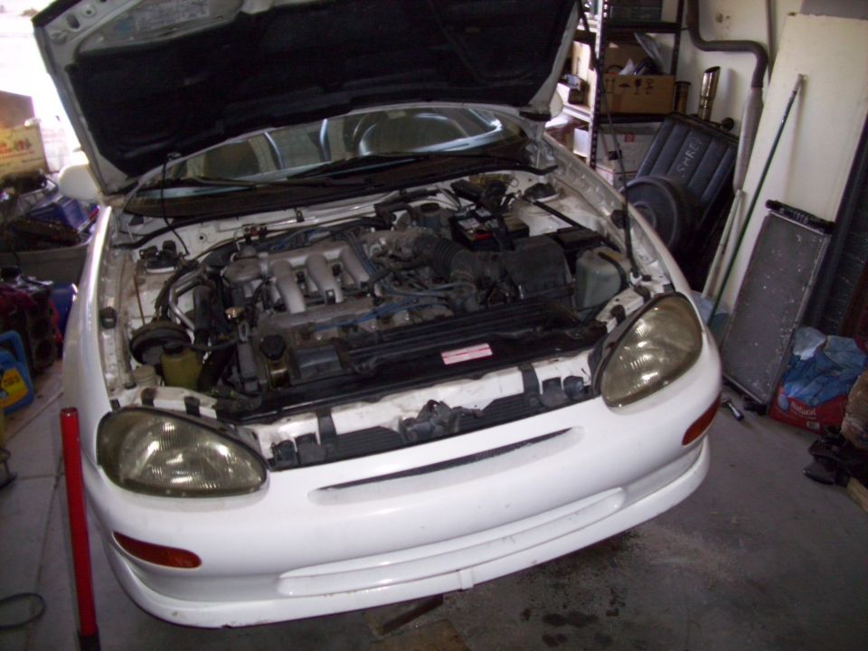 1993 Ford Probe engine bay with hood open