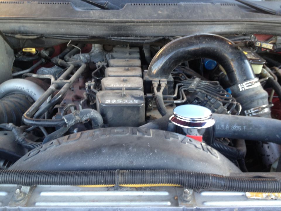 1997 12v Cummins w/ 1 1/2" clamp on breather fitted on oil fill tube
