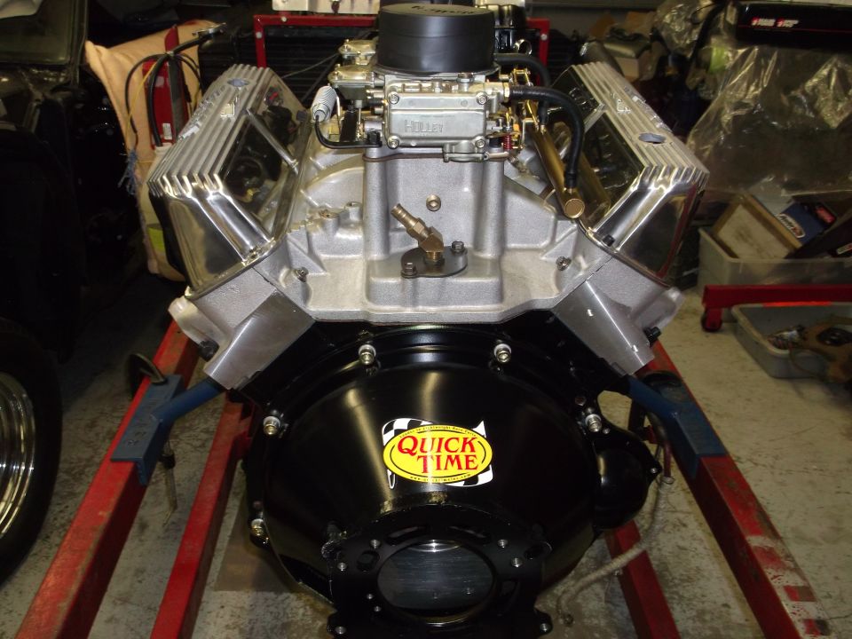 Engine with chrome valve covers and Quick Time bellhousing