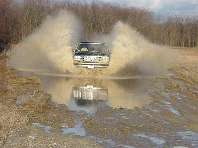 front shot of puddle crossing
