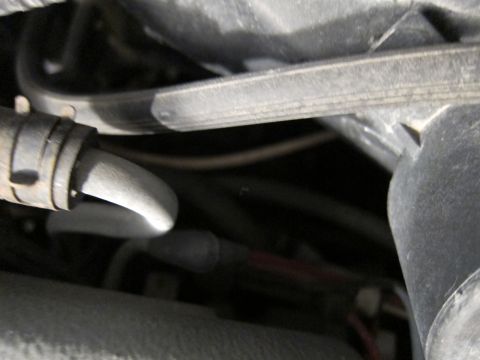 1991 Ford LTD Crown Victoria - Close-up view of engine compartment components, including hoses and metal brackets.