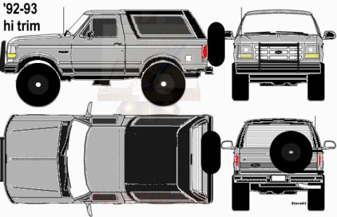 1992 Ford Bronco - Gun Metal Gray, Bed lined (Monstaliner) rockers, bumpers, and top.