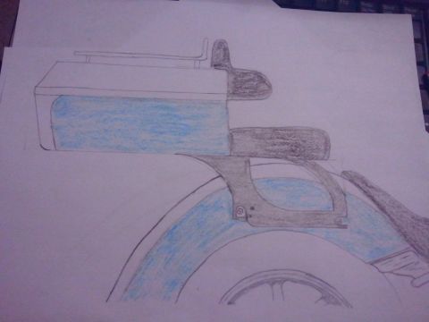 1995 Ford F-150 - Hand-drawn colored sketch of a vehicle fender, wheel, and mounted component shaded in blue.