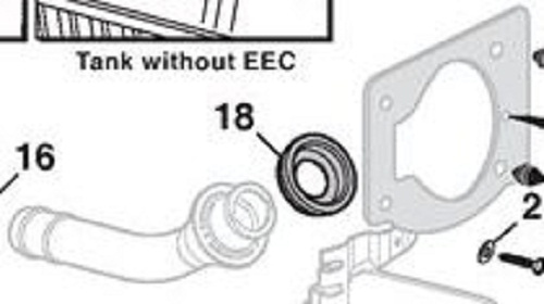 Exploded parts diagram of fuel tank filler and seal, Tank without EEC, numbered callouts