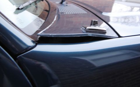1996 Ford Bronco - Close-up of a chrome hood ornament on a car's hood.