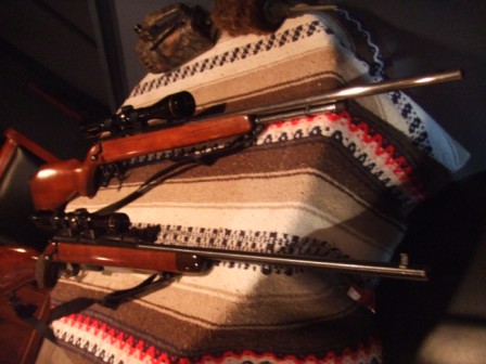 1996 Ford Bronco - Two rifles with scopes are displayed on a blanket, suggesting a hunting theme.