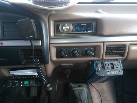 1992 Ford Bronco - Interior upgrades on a 1992 Ford Bronco include a CB radio, Pioneer stereo, and power inverter.