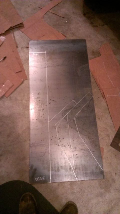 1995 Ford Bronco - A metal sheet is marked with scribe lines, likely for fabrication or repair work.