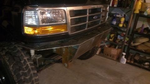 1995 Ford Bronco - Front view of a 1995 Ford Bronco with a custom metal bumper installed.