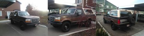 1992 Ford Bronco - A 1992 Ford Bronco is shown from the front-left angle, parked in a residential area.