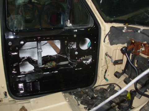 1983 Ford Bronco - Other than the speaker & door panel, this door is finished. The harness is routed along the bottom of the w/s thru the white clips that als…