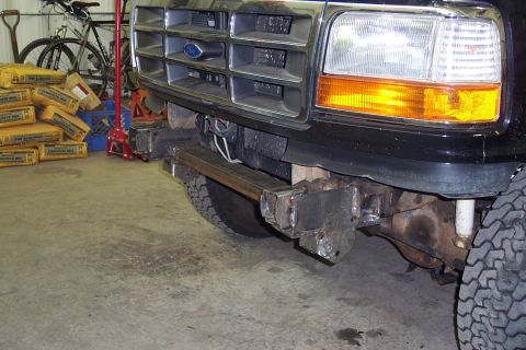 1996 Ford Bronco - As you have seen Keith's idea was to box in the entire front frame horns with some good ol' steel (3"x6" IIRC). The x-member is 2"x4". This…