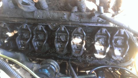 1990 Ford Bronco - Engine valve train components are visible, heavily coated in oil and dirt.