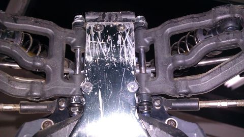 1996 Ford Bronco - Detail of RC car suspension components, showing the complex arrangement of plastic and metal parts.