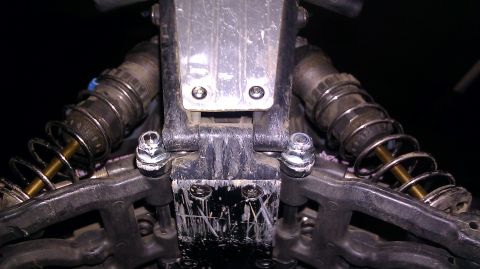 1996 Ford Bronco - Close-up view of the suspension components on an RC car.