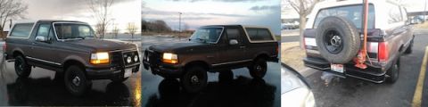1992 Ford Bronco - This 1992 Ford Bronco is shown from multiple angles, highlighting its dark brown exterior and white removable top.