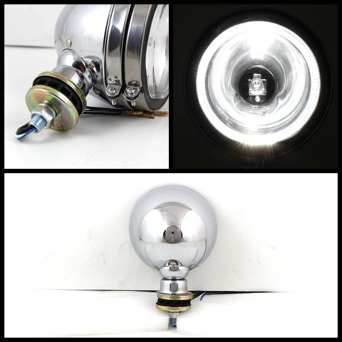 1992 Ford Bronco - Chrome spotlight shown from multiple angles, including a close-up of the mounting and the illuminated lens.