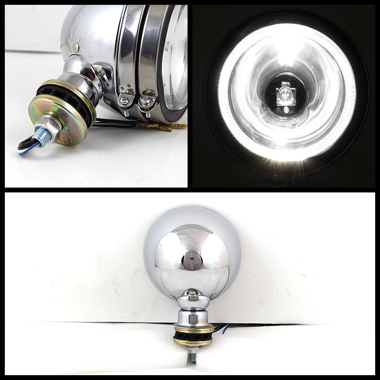 chrome spotlight with mounting hardware and wiring