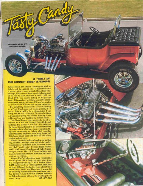 1969 Lincoln Continental - This custom T-bucket hot rod features a powerful V8 engine and a unique red paint job.