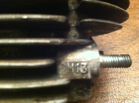 1981 Garelli Rally Sport - Close-up of a motorcycle engine cylinder part, showing the 'OM13' casting mark.