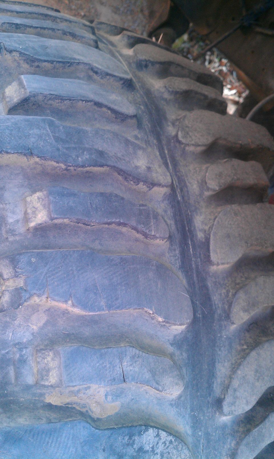 Close-up of a large tire tread