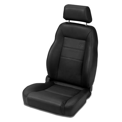 1992 Ford Bronco - This black leather car seat features a distinct stitching pattern and an adjustable headrest, likely an aftermarket upgrade.